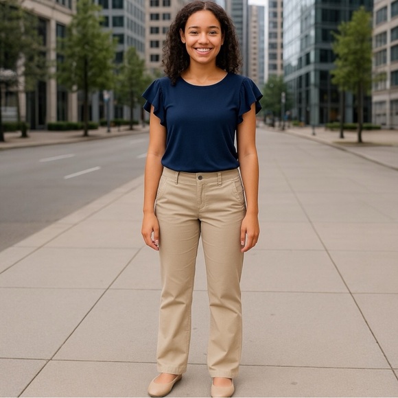 Dalia Khaki Pants Junior’s Size 8 Button Accents Straight Leg Modern Fit Office - Picture 1 of 10